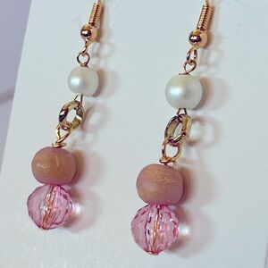 Cute, trendy handcrafted dangle earrings. Bead, wood, stone,crystals. S/G plated